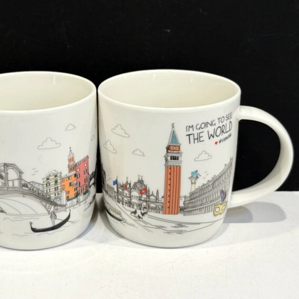 Pair of Souvenir Mugs - Venice, "I'm Going to See the World - Venenzia"